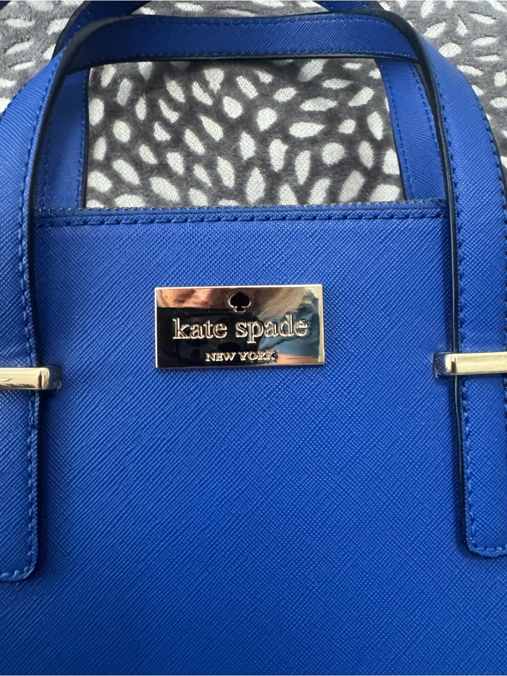 Kate Spade cobalt blue saffiano satchel with gold plaque